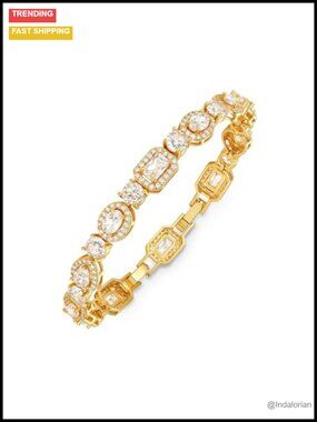 14K Gold Plated CZ Tennis Bracelet 6.7" Hypoallergenic Brass